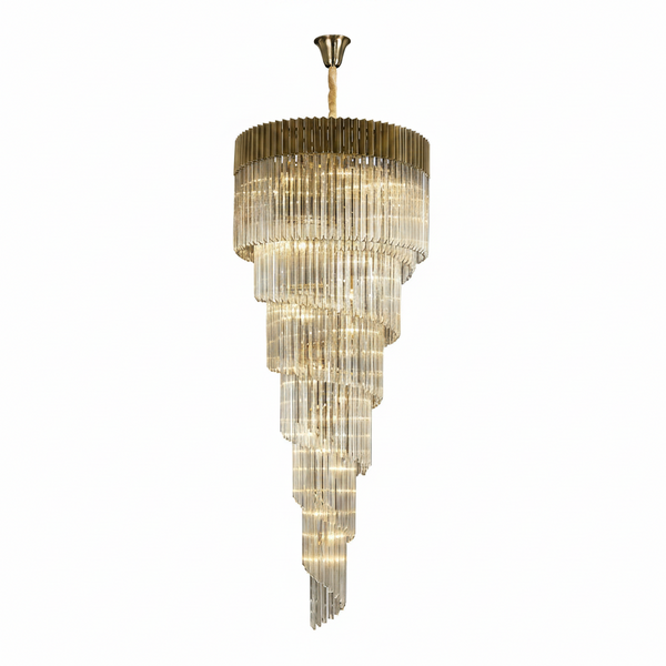 Kentisbeare 900mm 7 Tier 31 Lamp Chandelier in Brass & Cognac Glass