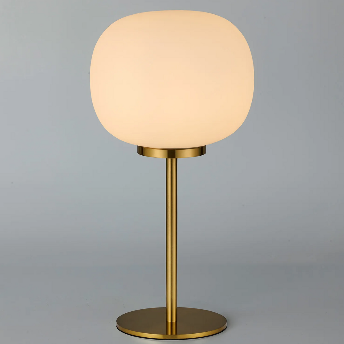 Lumiere Milton Small Oval Ball Tall Table Lamp in Aged Brass & Frosted White Shade