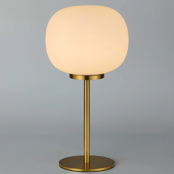 Lumiere Milton Small Oval Ball Tall Table Lamp in Aged Brass & Frosted White Shade