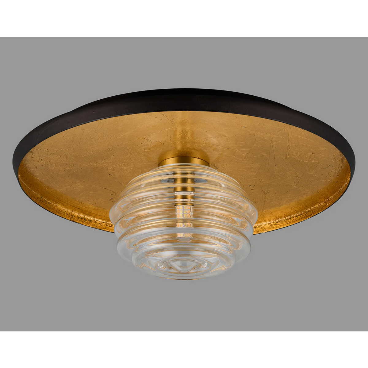 Reston Wall or Ceiling Light in Coffee and Gold Leaf with Clear Rippled Glass Shade