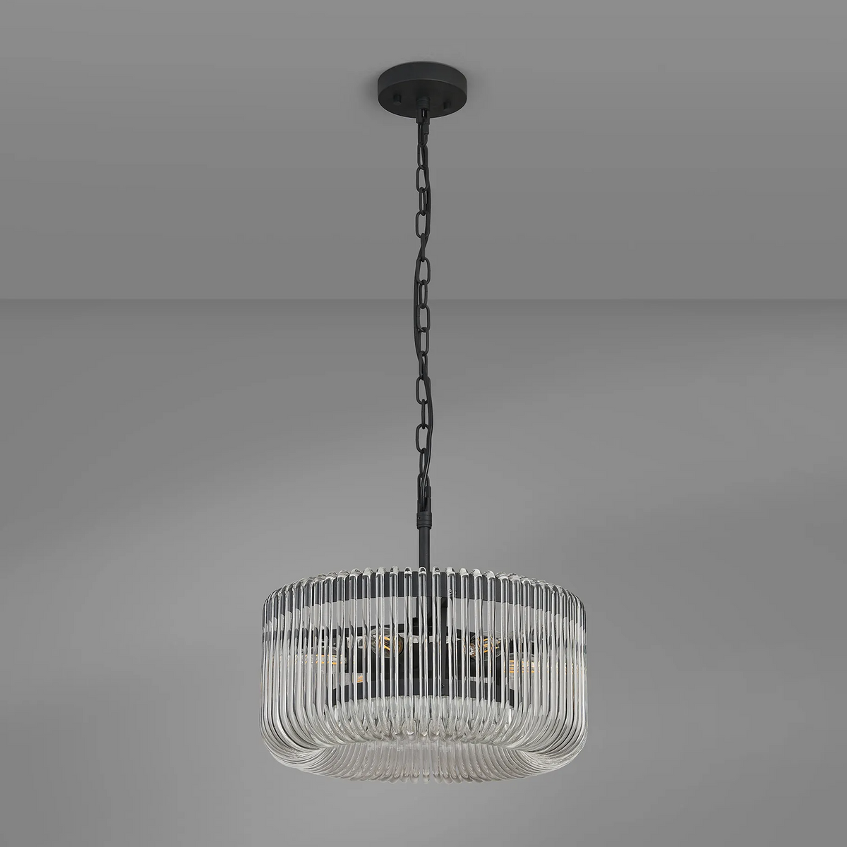 Jevington 400mm Pendant or Semi Flush in Black with Clear Glass