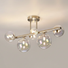 Shute 6lt Semi Flush Ceiling Light in Satin Nickel & Iridescent Plated Glass