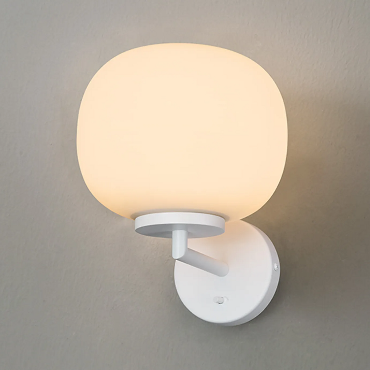 Milton Small Oval Ball Switched Wall Light in Satin White & Frosted White Shade