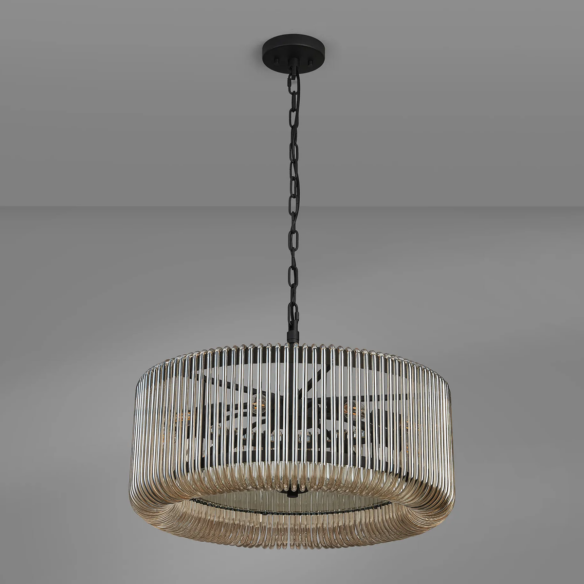 Jevington 600mm Pendant or Semi Flush in Black with Smoke Brown Glass