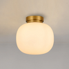 Milton Small Oval Ball Flush Ceiling Light in Aged Brass & Frosted White Shade