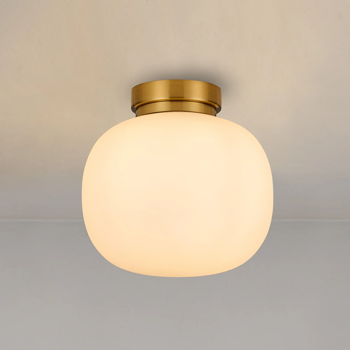 Lumiere Milton Small Oval Ball Flush Ceiling Light in Aged Brass & Frosted White Shade