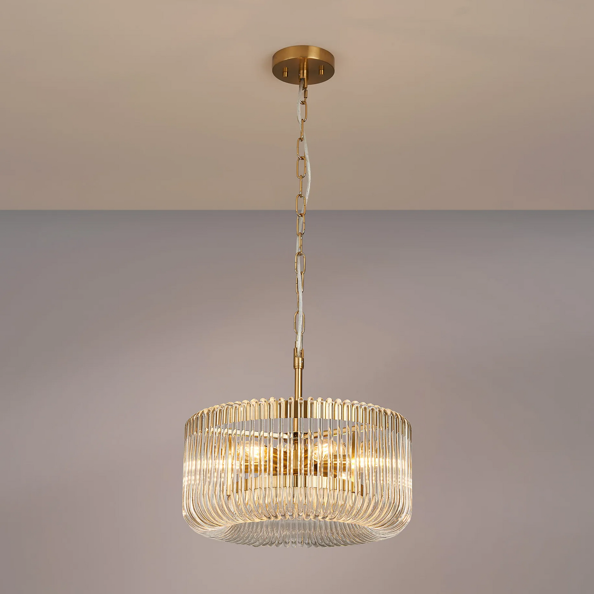 Jevington 400mm Pendant or Semi Flush in Brass with Clear Glass