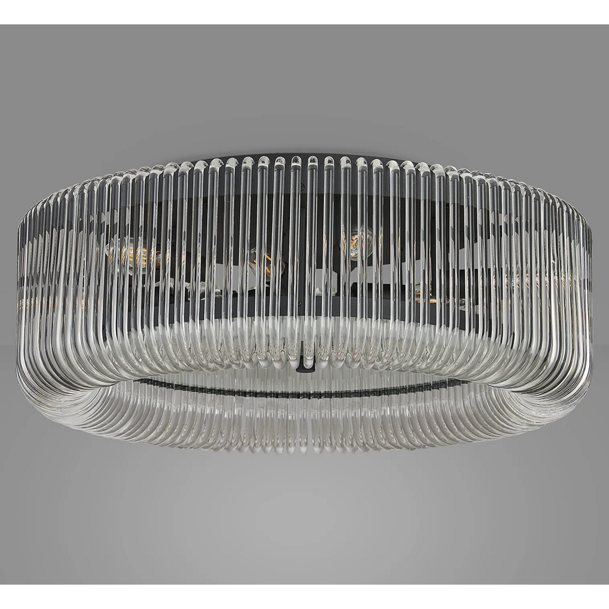 Jevington 600mm Flush Ceiling Light in Black with Clear Glass
