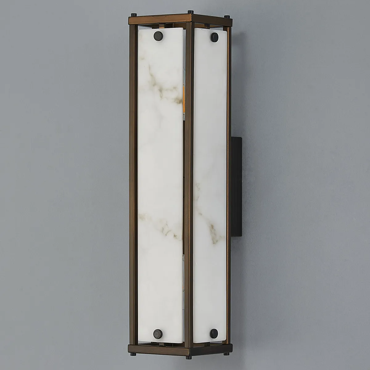 Scarva IP44 400mm Rectangular Wall Light in Bronze with Grey Faux Alabaster