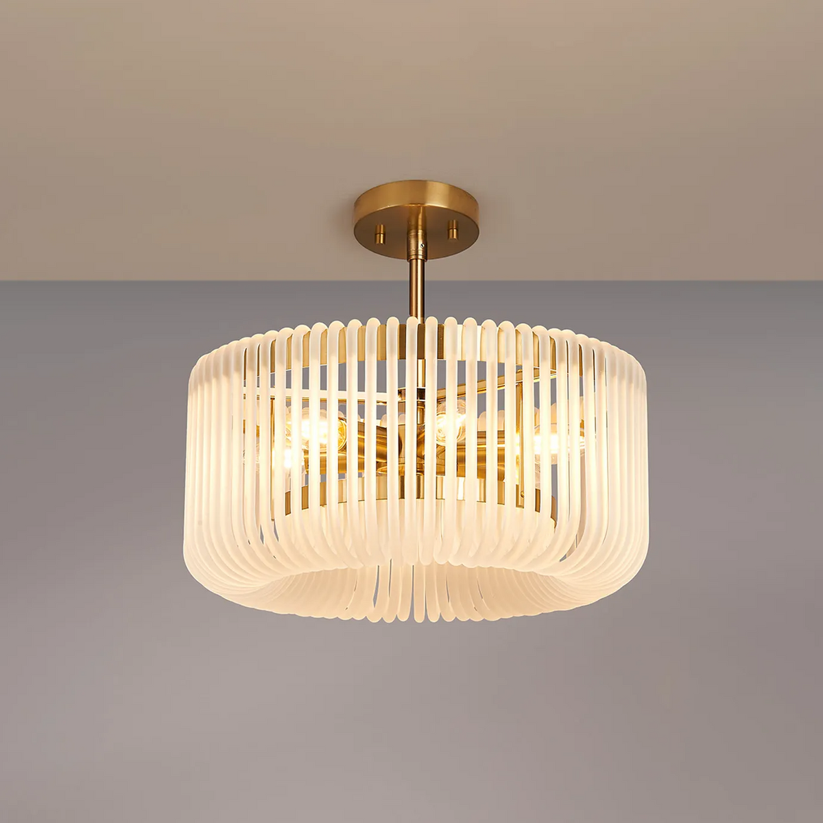 Jevington 400mm Pendant or Semi Flush in Brass with Frosted Glass