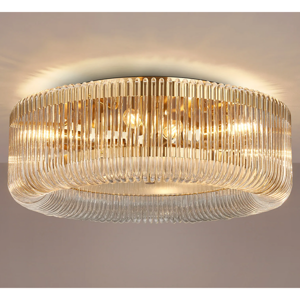 Jevington 600mm Flush Ceiling Light in Brass with Clear Glass