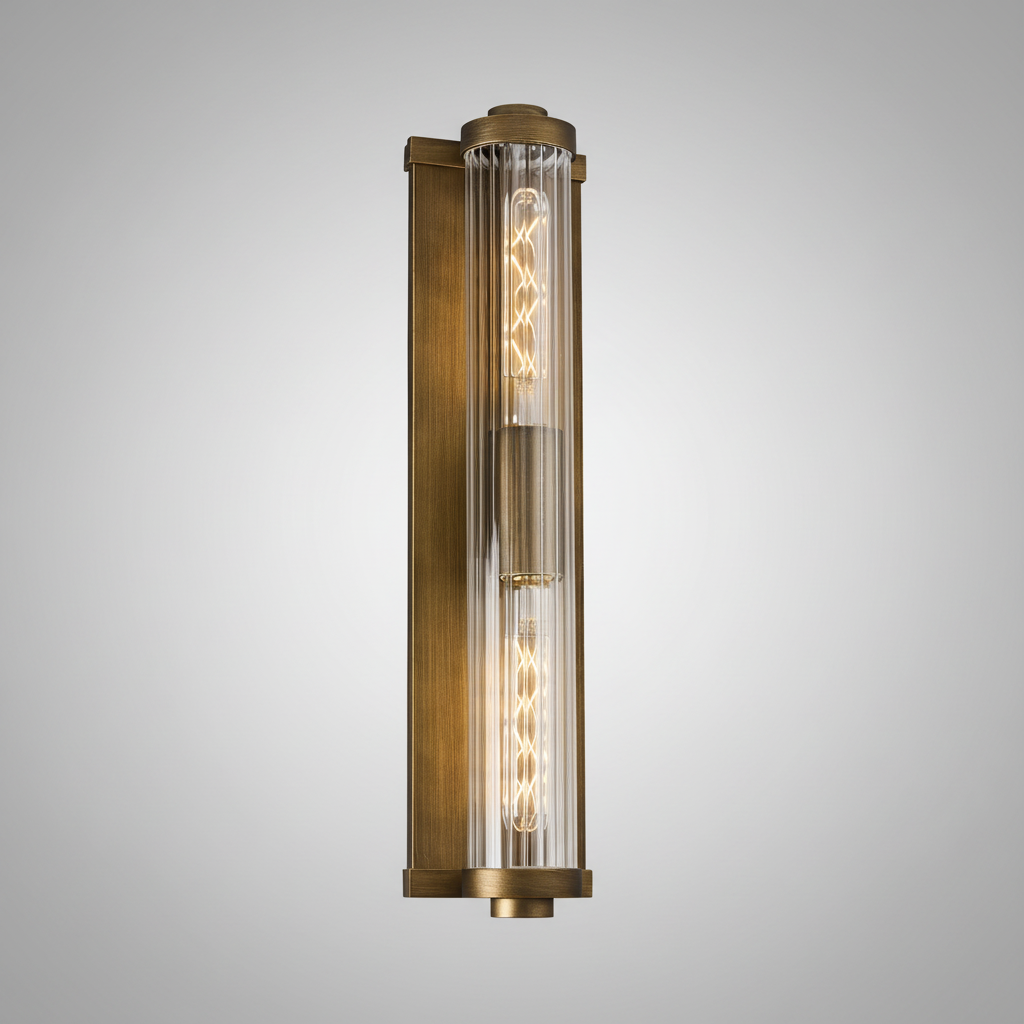 Beeley Large IP54 Wall Light in Matt Bronze with Ribbed Glass Shade