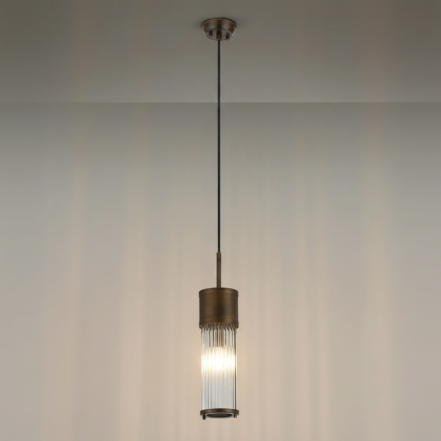Tansley E14 IP44 Single Drop Pendant in Bronze with Clear Glass Rods