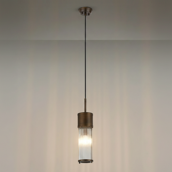 Tansley E14 IP44 Single Drop Pendant in Bronze with Clear Glass Rods