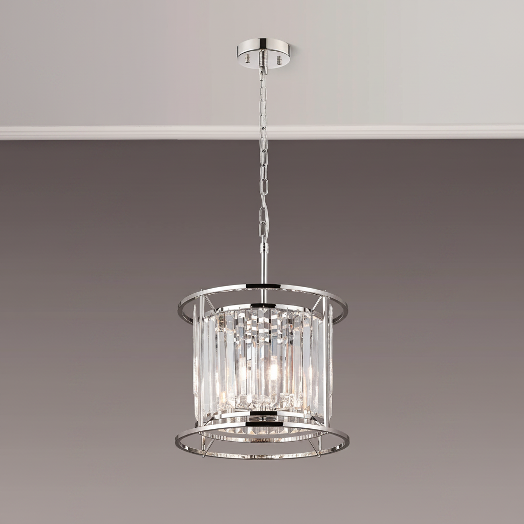 Chrome chandelier with clear crystal rods