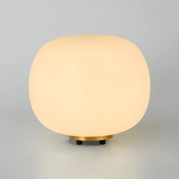 Milton Medium Oval Ball Table Lamp in Aged Brass & Frosted White Shade