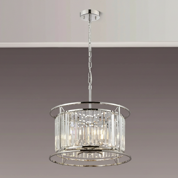 Round crystal chandelier with chrome finish