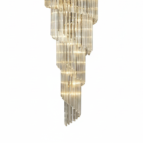 Kentisbeare 900mm 7 Tier 31 Lamp Chandelier in Brass & Cognac Glass