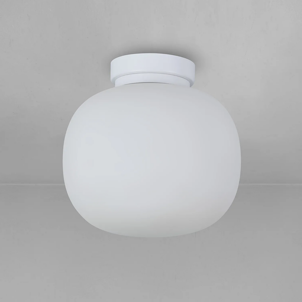 Lumiere Milton Small Oval Ball Flush Ceiling Light in Satin White & Frosted White Shade