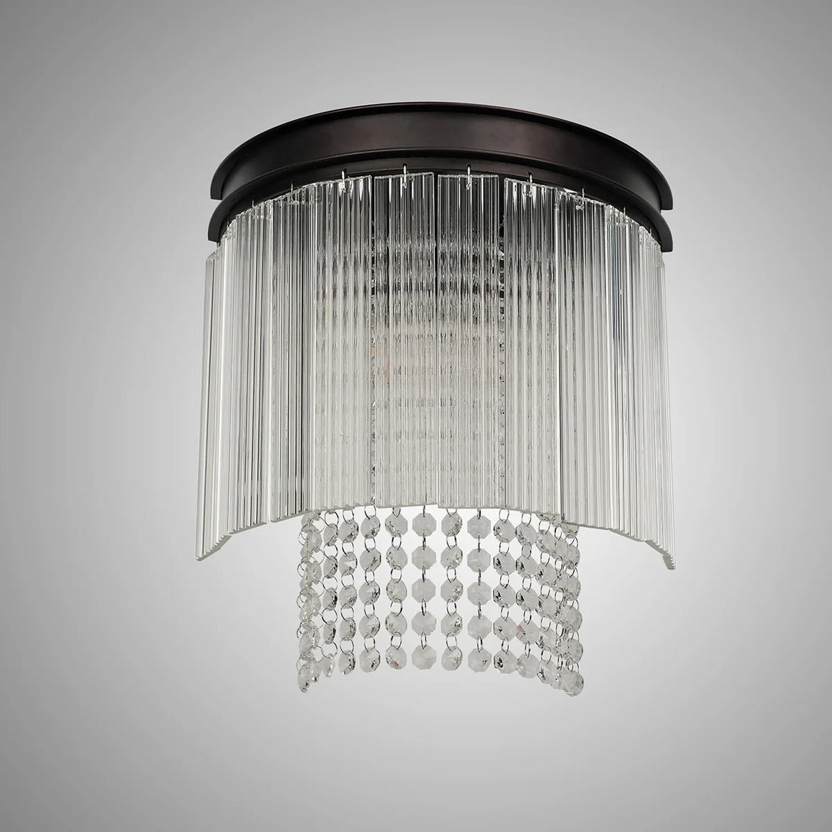 Beesands Wall Light in Brown Oxide with Clear Fluted Glass and Crystals