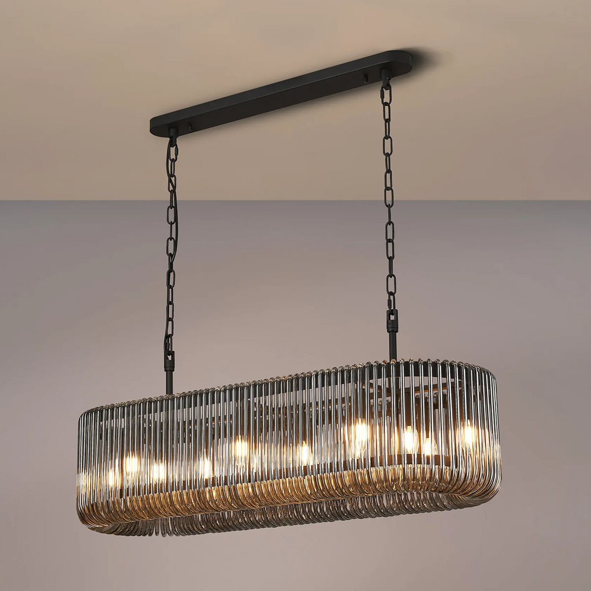Jevington 1000mm Linear Pendant in Black with Smoked Glass