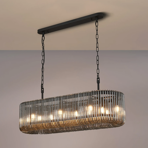 Jevington 1000mm Linear Pendant in Black with Smoked Glass