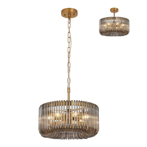 Jevington 400mm Pendant or Semi Flush in Brass with Smoked Glass