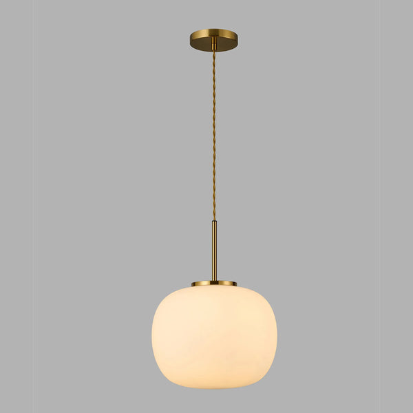 Milton Medium Oval Ball Pendant in Aged Brass & Frosted White Shade