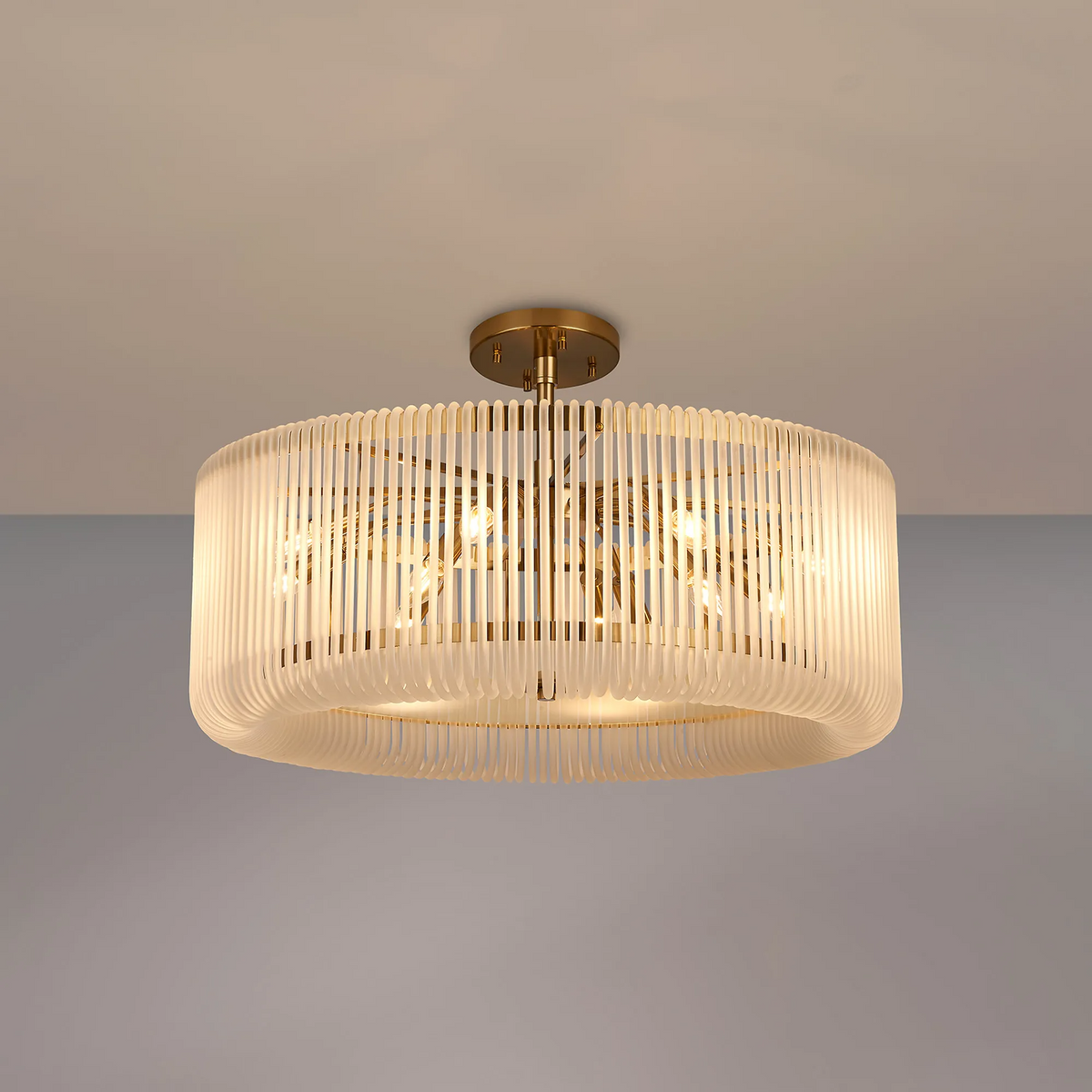 Jevington 780mm Pendant or Semi Flush in Brass with Frosted Glass