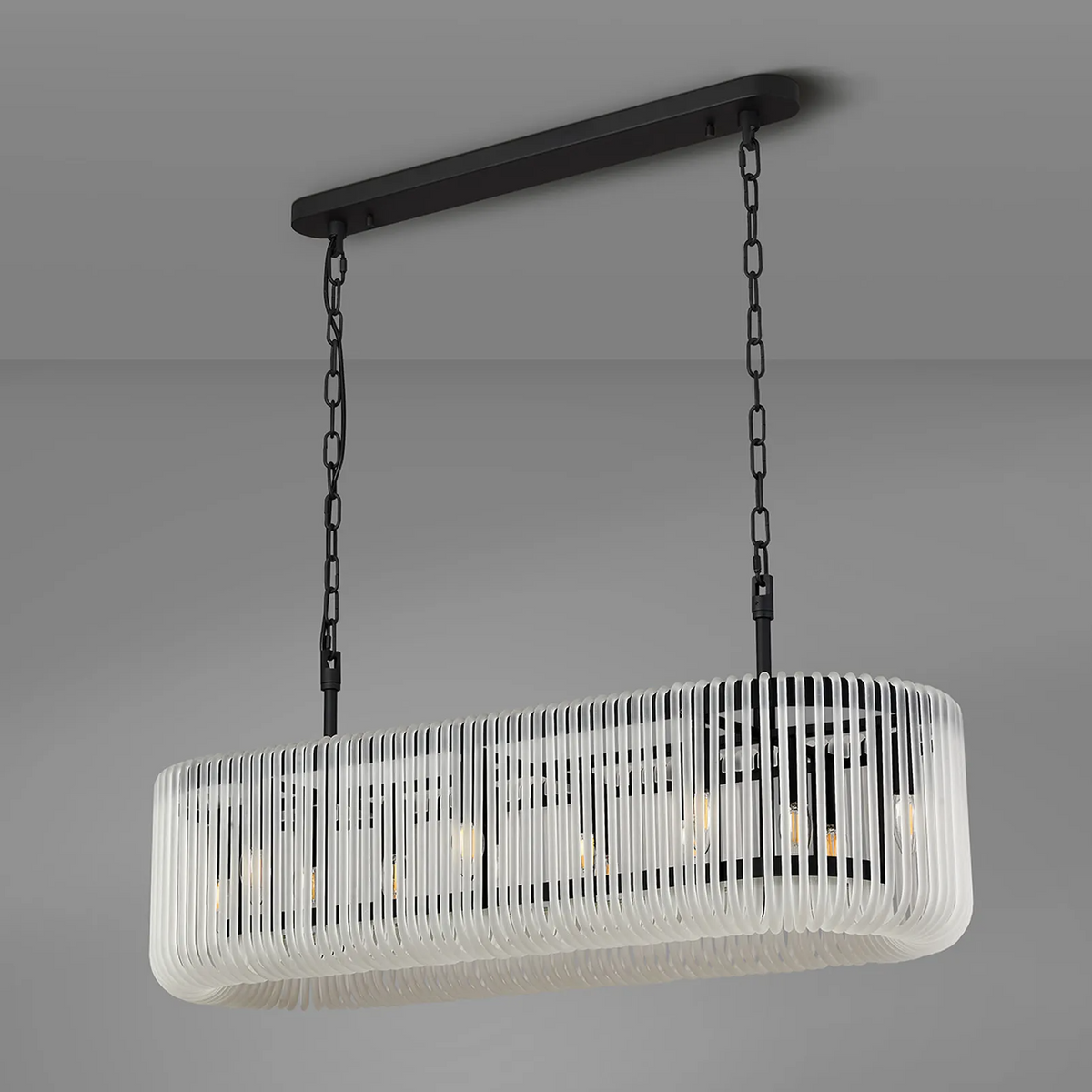 Jevington 1000mm Linear Pendant in Black with Frosted Glass