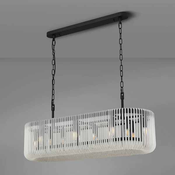 Jevington 1000mm Linear Pendant in Black with Frosted Glass