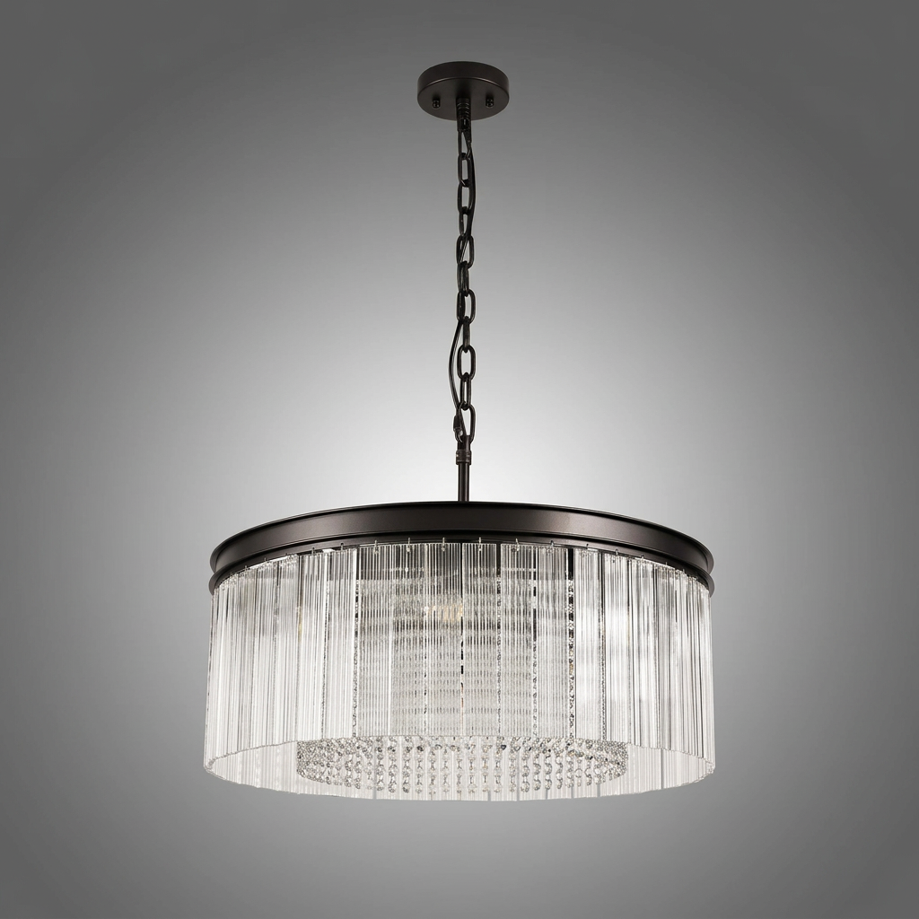 Beesands 600mm Pendant or Semi Flush in Brown Oxide with Clear Fluted Glass and Crystals