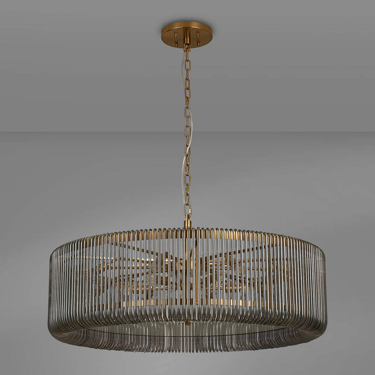 Jevington 1000mm Pendant or Semi Flush in Brass with Smoked Glass
