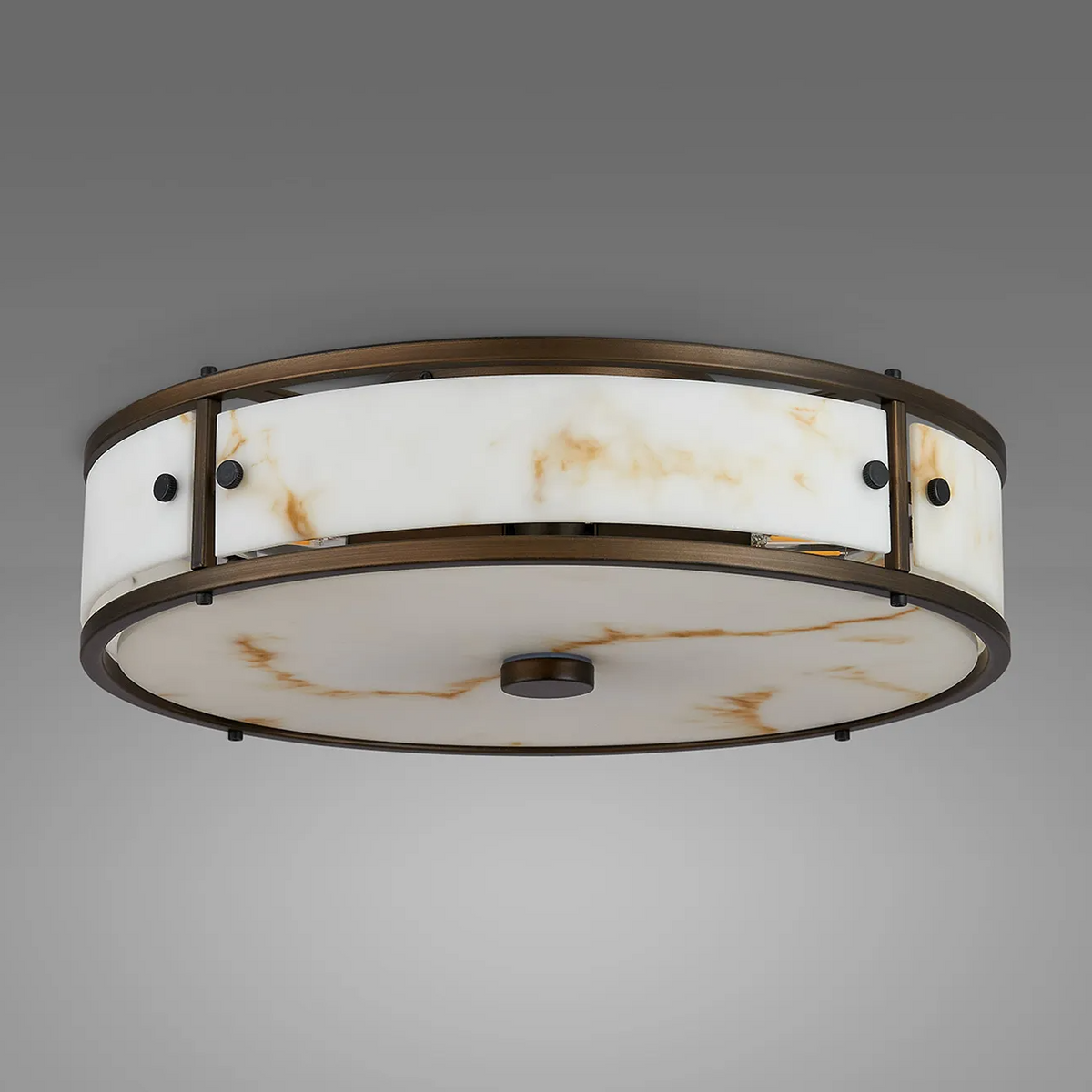 Scarva IP44 400mm Round Ceiling Light in Bronze with Brown Faux Alabaster
