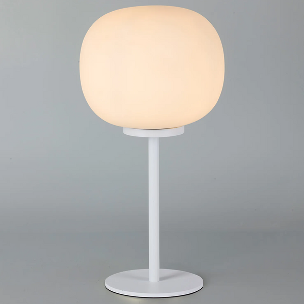 Lumiere Milton Small Oval Ball Tall Table Lamp in Satin White & Frosted White Shade
