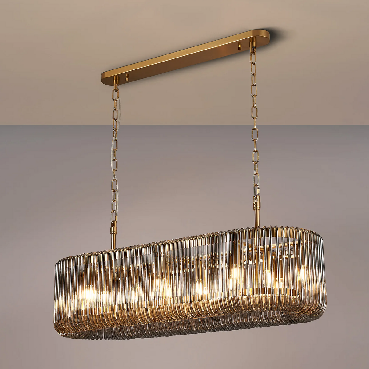 Jevington 1000mm Linear Pendant in Brass with Smoked Glass