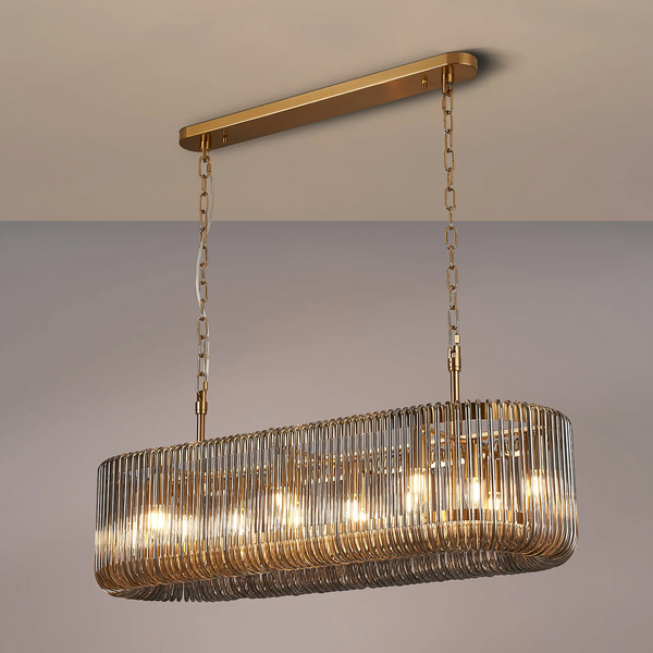 Jevington 1000mm Linear Pendant in Brass with Smoked Glass