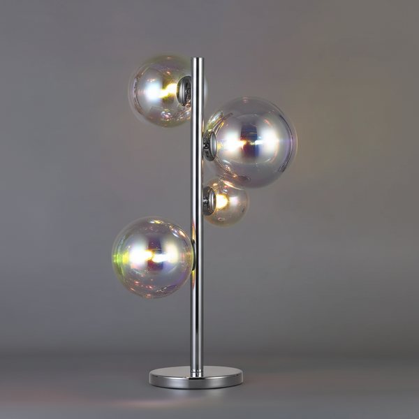 Ridge 3 Light Table Lamp in Polished Chrome with Iridescent Glass