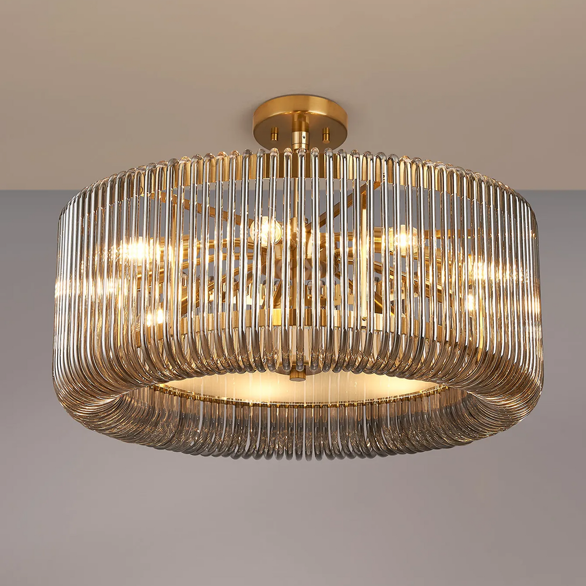 Jevington 600mm Pendant or Semi Flush in Brass with Smoked Glass