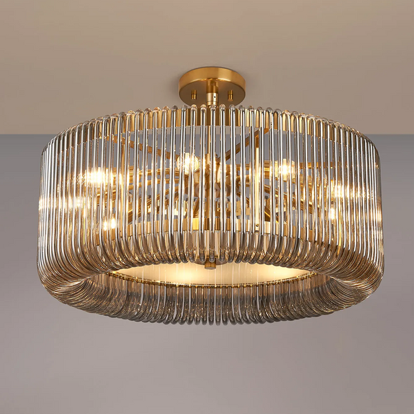 Jevington 600mm Pendant or Semi Flush in Brass with Smoked Glass