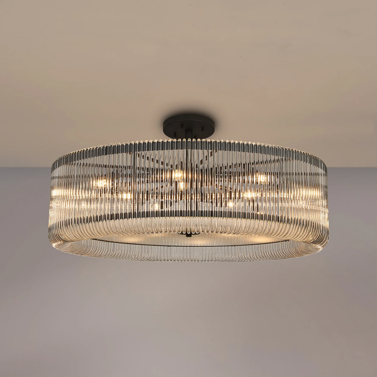 Jevington 1000mm Pendant or Semi Flush in Black with Clear Glass