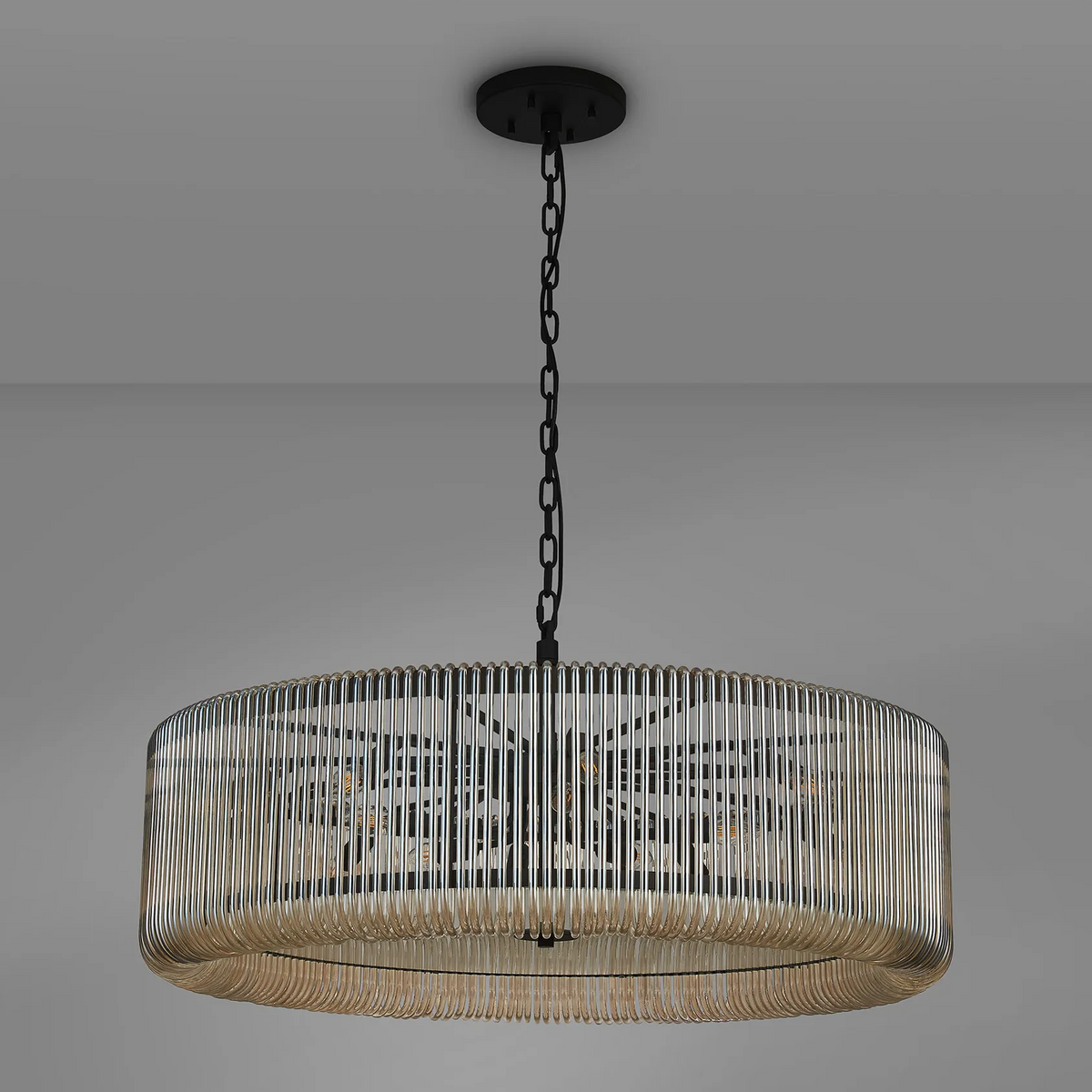 Jevington 1000mm Pendant or Semi Flush in Black with Smoke Brown Glass