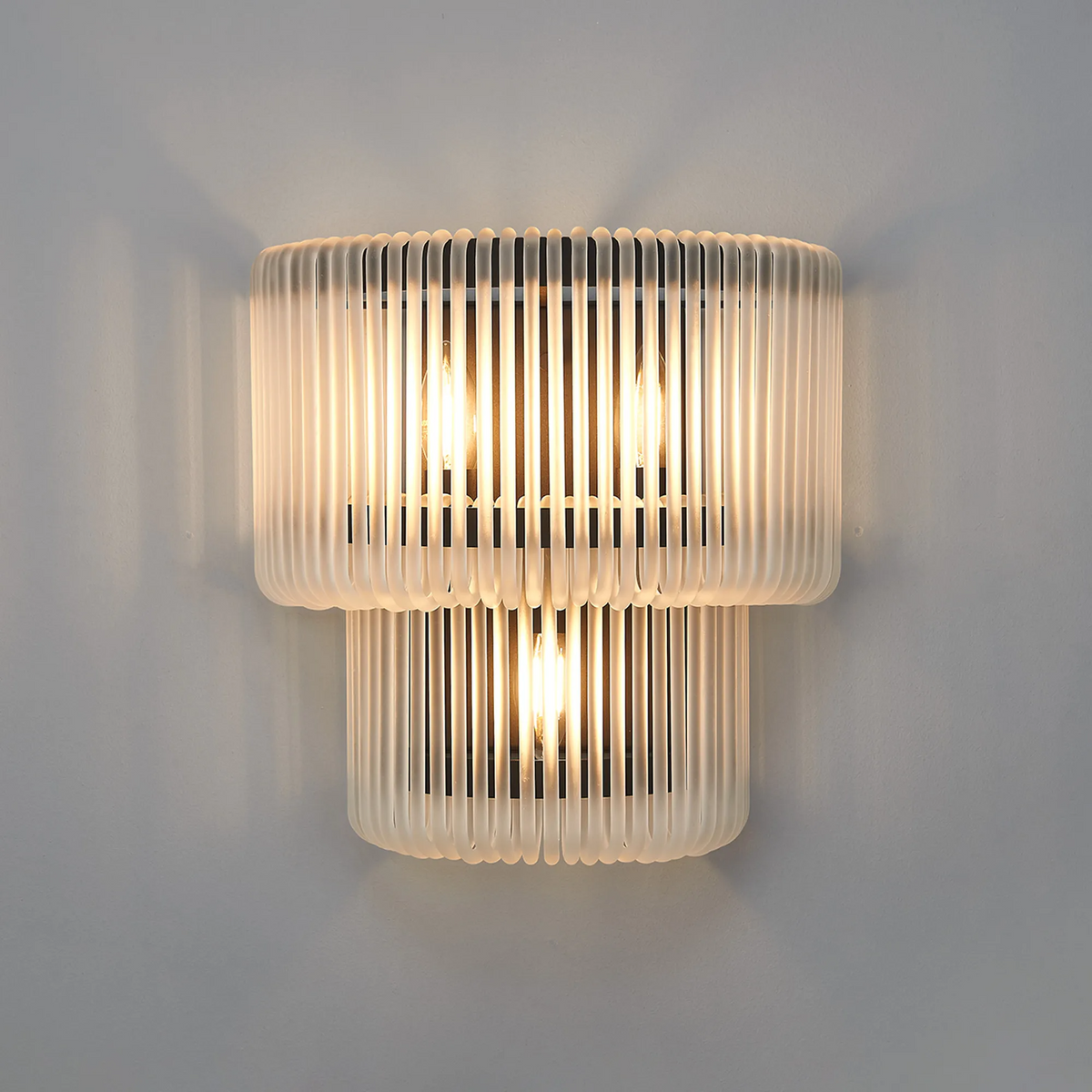 Jevington Large Two Tier Wall Light in Black with Frosted Glass