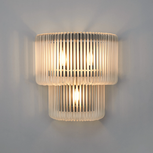 Jevington Large Two Tier Wall Light in Black with Frosted Glass