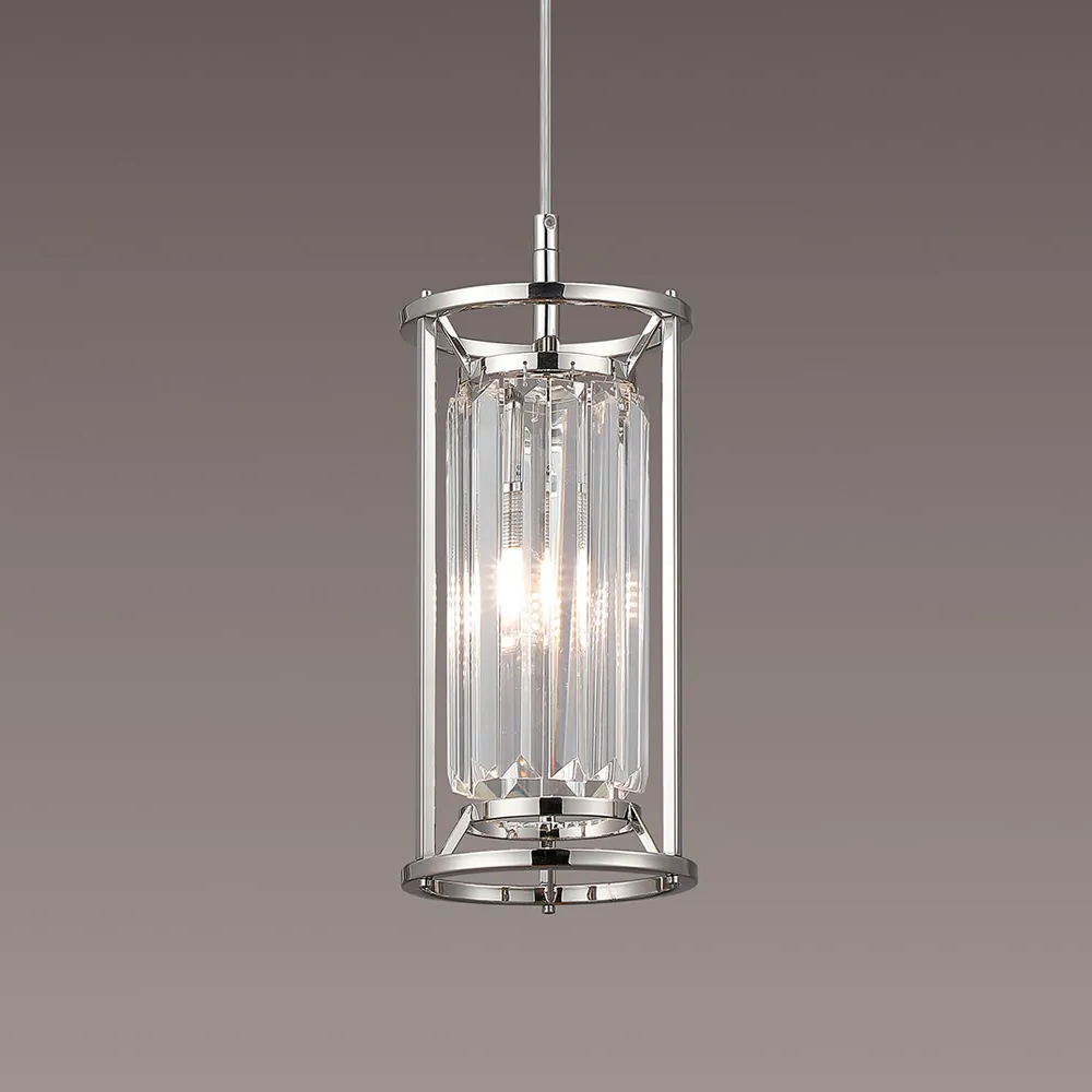Torrington IP44 150mm Pendant in Polished Nickel with Clear Crystals
