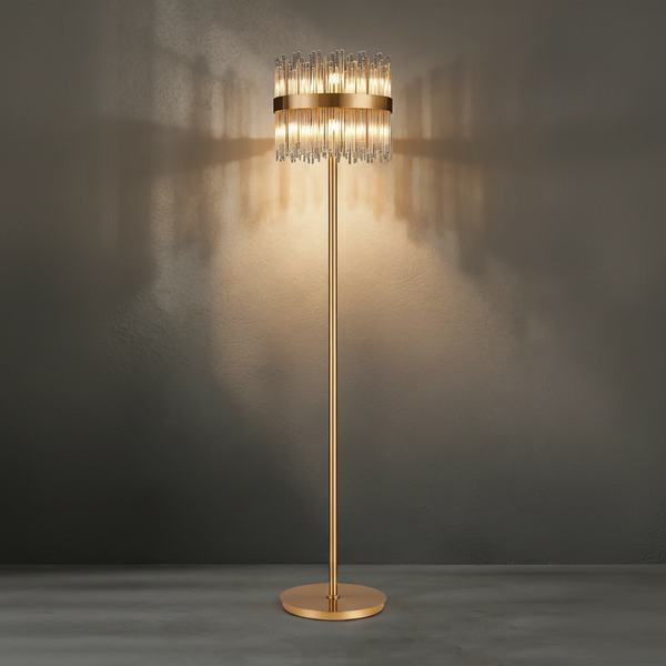 Eckington Floor Lamp in Brass with Clear Glass Rods