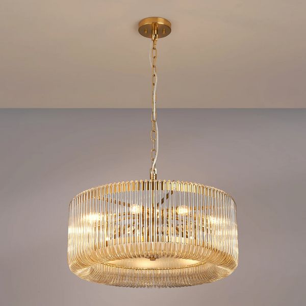 Jevington 600mm Pendant or Semi Flush in Brass with Smoke Brown Glass