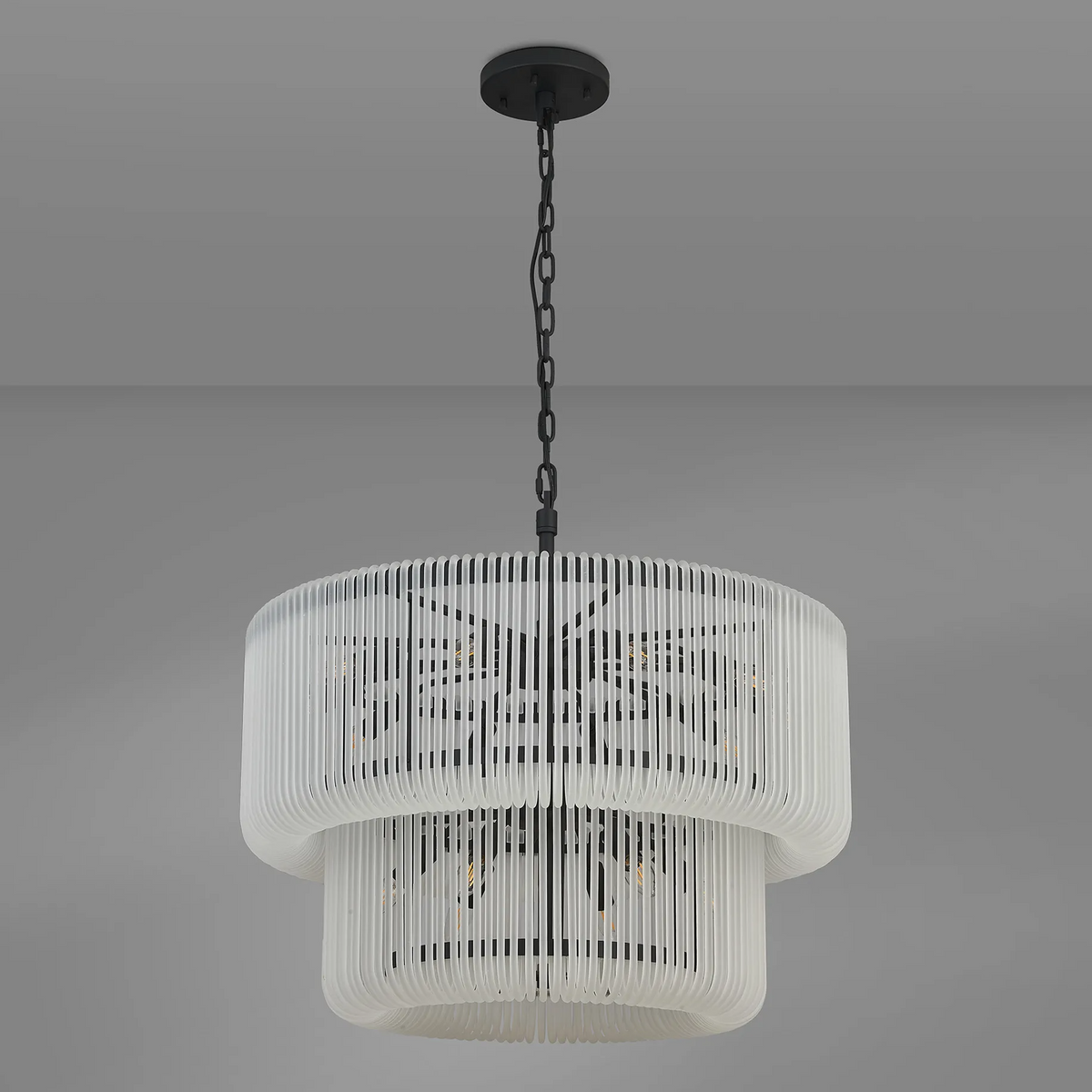 Jevington 780mm Two Tier Pendant or Semi Flush in Black with Frosted Glass