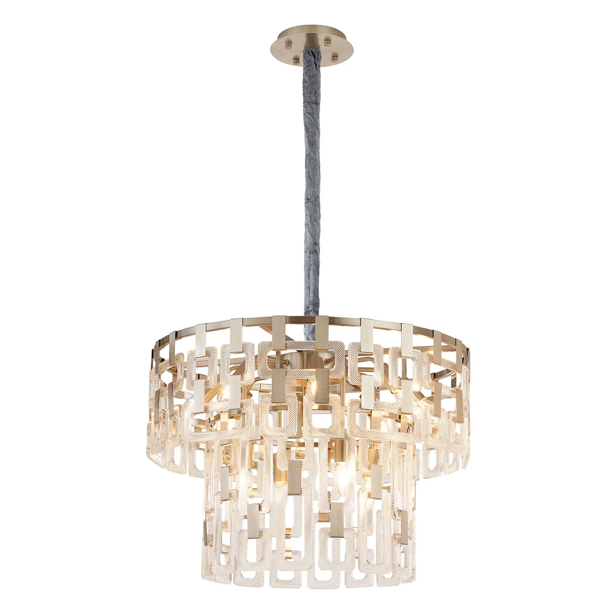 Heptonstall 620mm Two Tier Round Pendant in Satin Nickel with Clear Glass