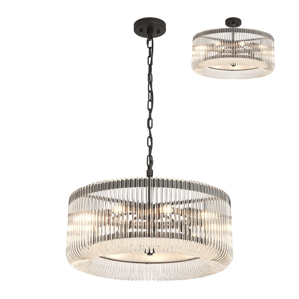 Jevington 600mm Pendant or Semi Flush in Black with Clear Glass